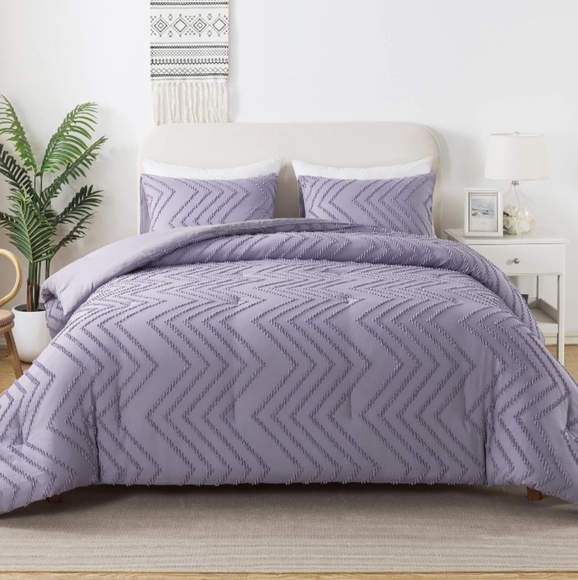 Lavender Gray Chevron Tufted Boho King Size Zigzag Comforter Shams Set Bedding - Picture 6 of 14